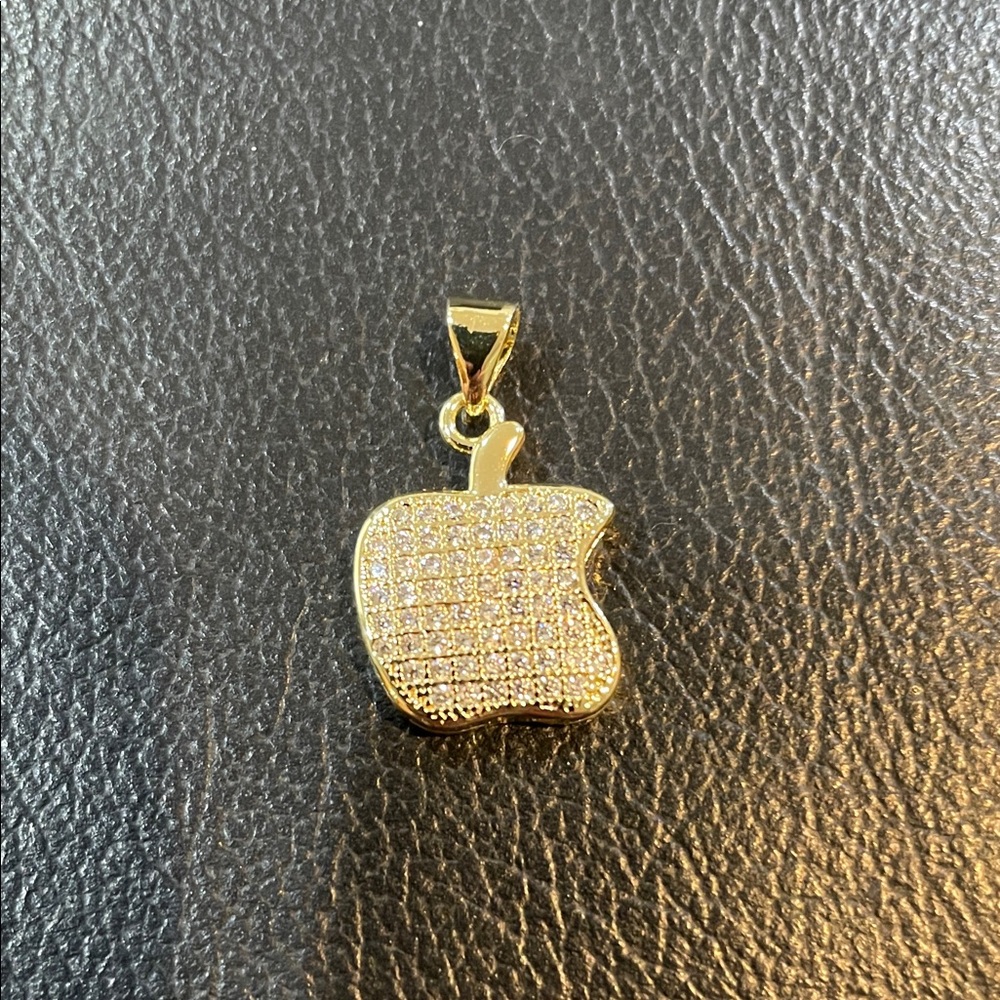 Gold Tone Pave Apple Pendant New